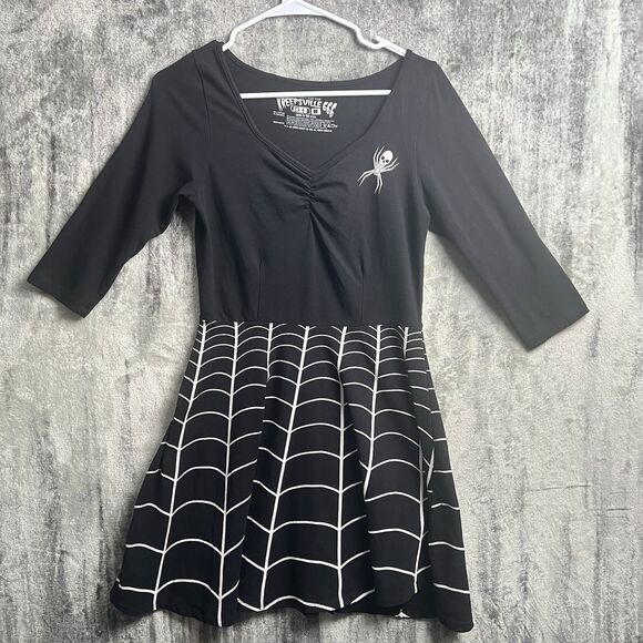 Kreepsville 666 Spiderweb Y2K Skater Dress Size Medium Cemetery Graveyard - Picture 1 of 6